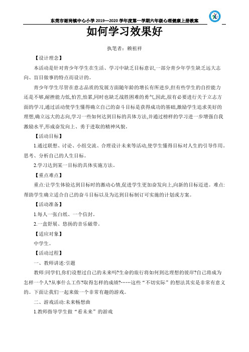 六年级心理健康上册《如何学习效果好》教案(赖祖祥)