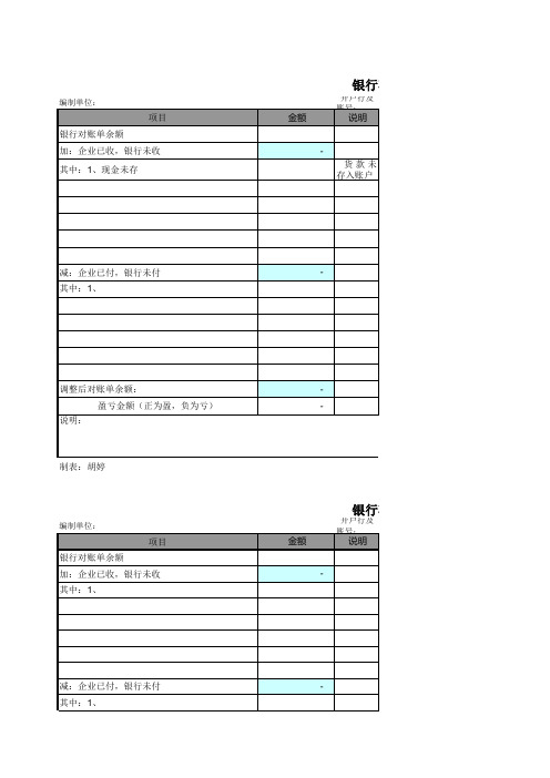 银行余额调节表及现金盘点表