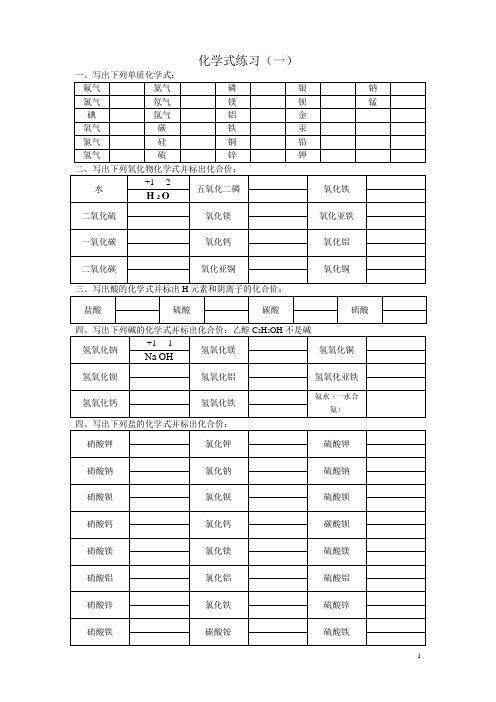 初三化学式书写练习