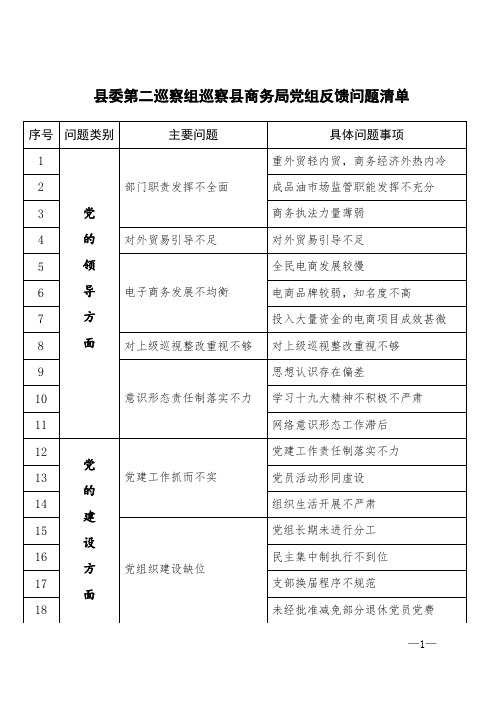 县委第二巡察组巡察县商务局党组反馈问题清单【表格模板】