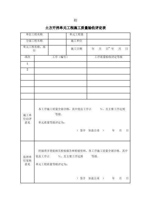 土方开挖单元评定表全套