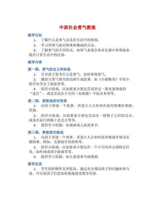 中班社会勇气教案【含教学反思】