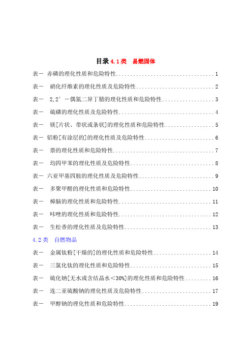 (整理)危险化学品特性表第4类易燃固体、自燃物品和遇湿易燃物品