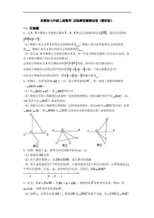 苏教版七年级上册数学 压轴解答题测试卷(解析版)