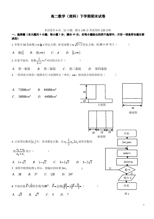 高二数学(理科)下学期期末试卷