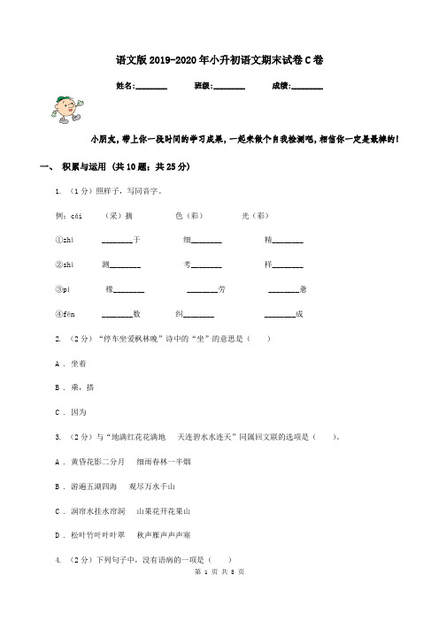 语文版2019-2020年小升初语文期末试卷C卷