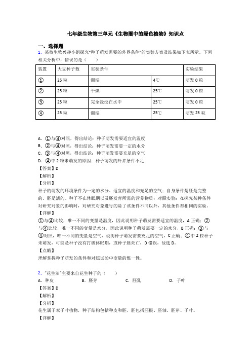 七年级生物第三单元《生物圈中的绿色植物》知识点