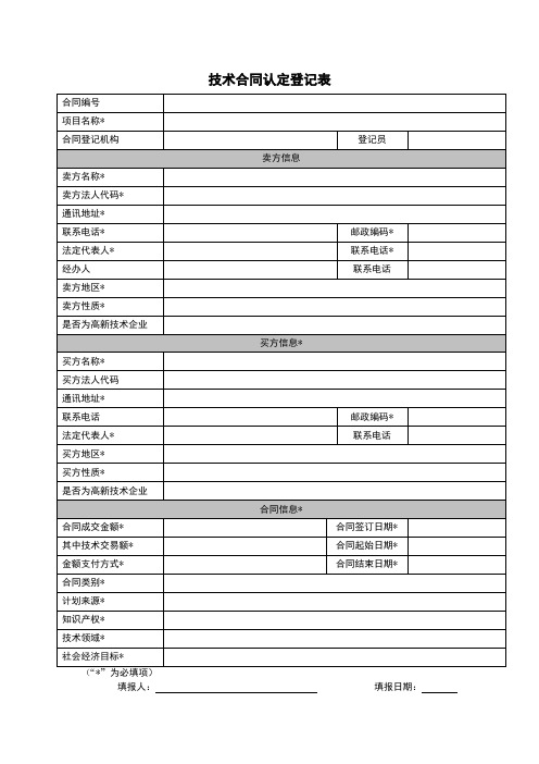 技术合同认定登记表