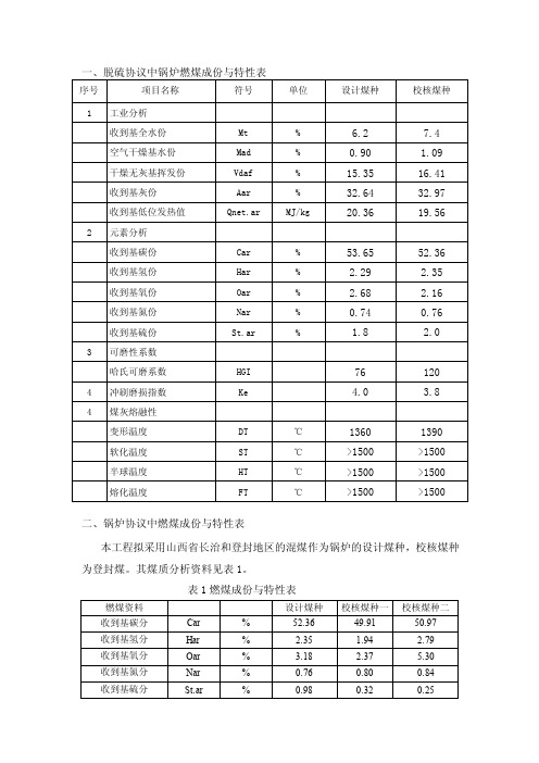 锅炉燃煤成份与特征表[整理版]