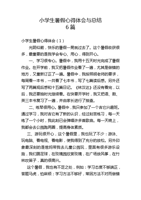 小学生暑假心得体会与总结6篇