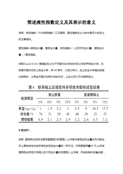 简述液性指数定义及其表示的意义