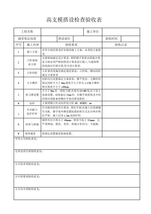 高支模搭设检查验收表