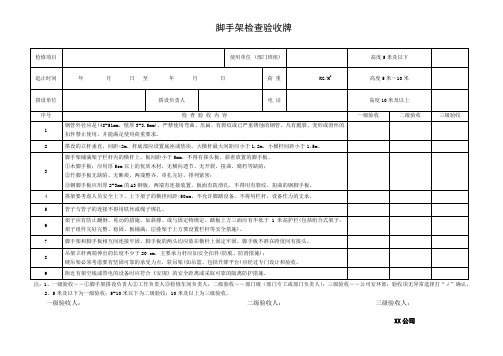 脚手架检查验收牌及脚手架每日使用检查牌