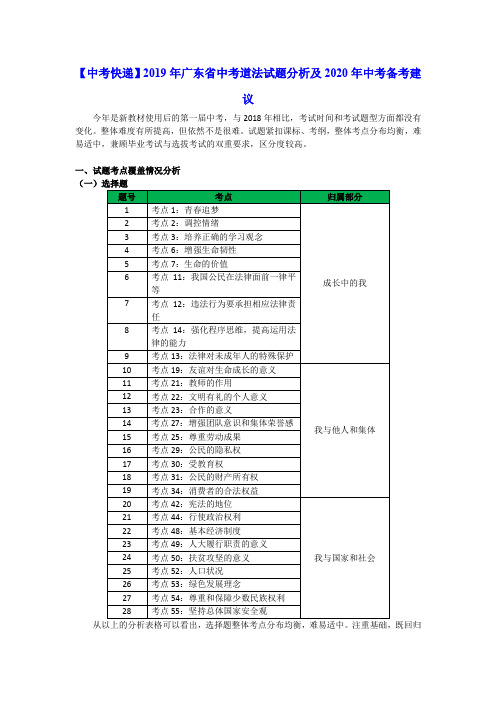 【中考快递】2019年广东省中考道法试题分析及2020年中考备考建议