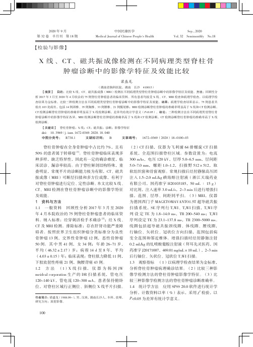 X线、CT、磁共振成像检测在不同病理类型脊柱骨肿瘤诊断中的影像学特征及效能比较