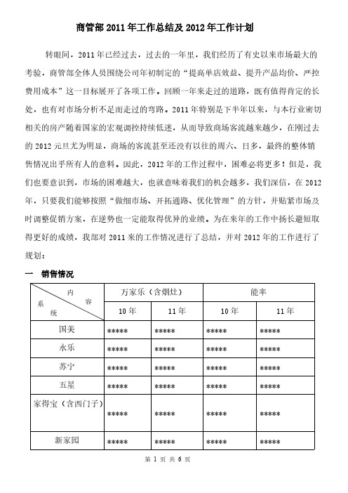 【VIP专享】销售类年终总结与来年工作计划1(商管部2012年工作总结及2013年工作计划)