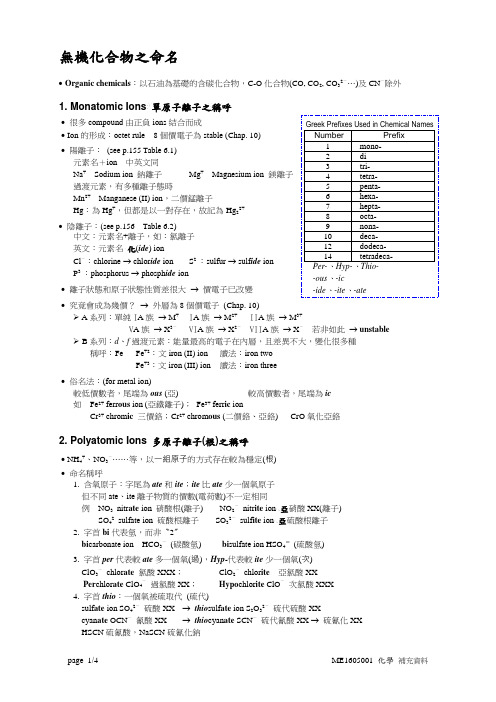 无机化合物之命名