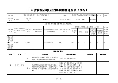 粉尘涉爆企业隐患自查表