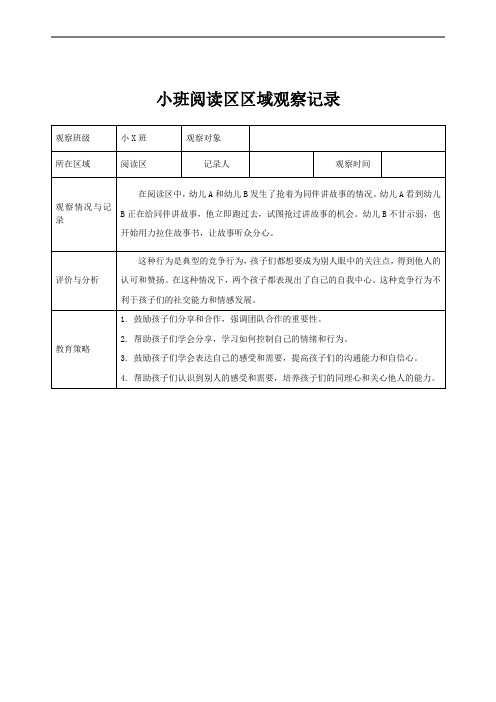 小班区域观察记录(阅读区)