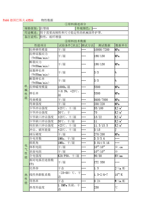 PA66德国巴斯夫A3EG6物性表