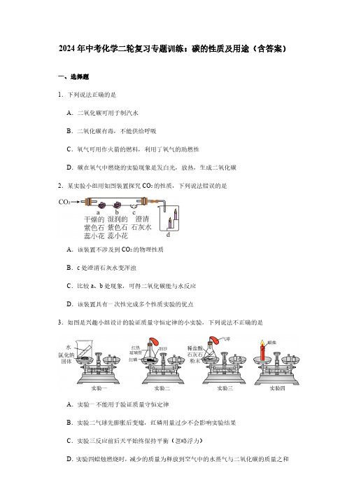 2024年中考化学二轮复习专题训练：碳的性质及用途(含答案)