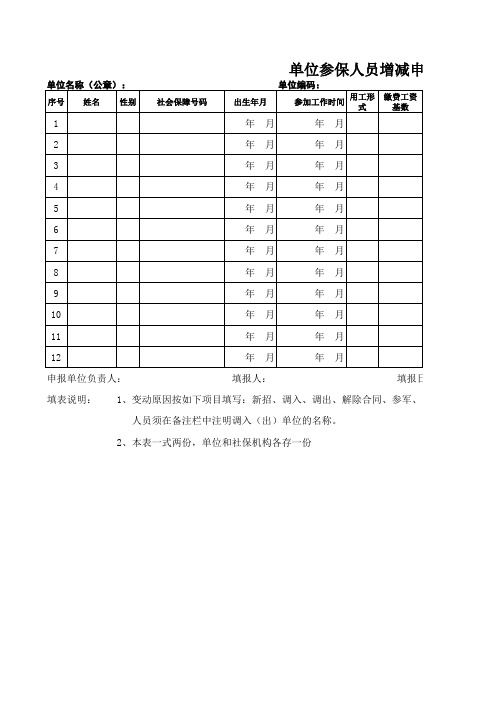 单位参保人员增减申报表