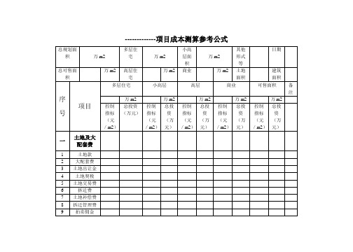 某项目成本测算参考公式