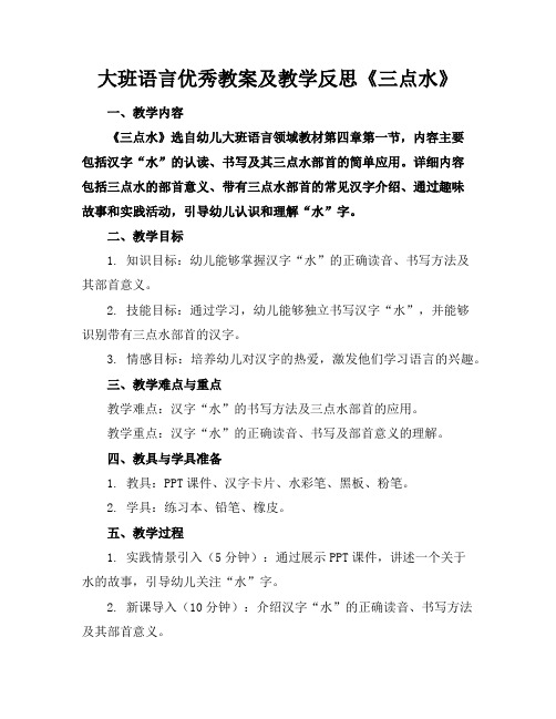 大班语言优秀教案及教学反思《三点水》