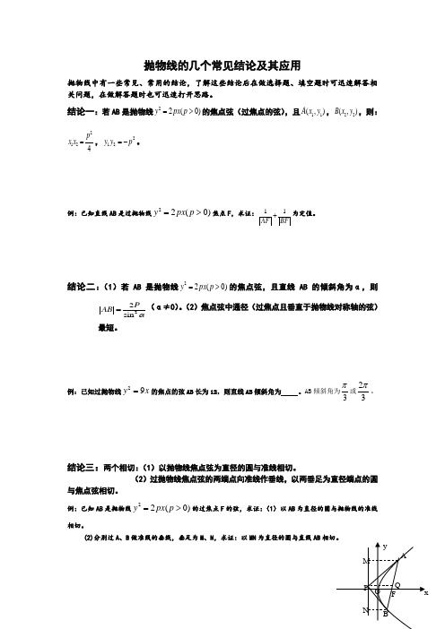 抛物线的几个常见结论及其应用