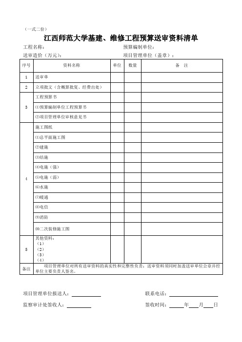 工程类-送审资料清单(预算)