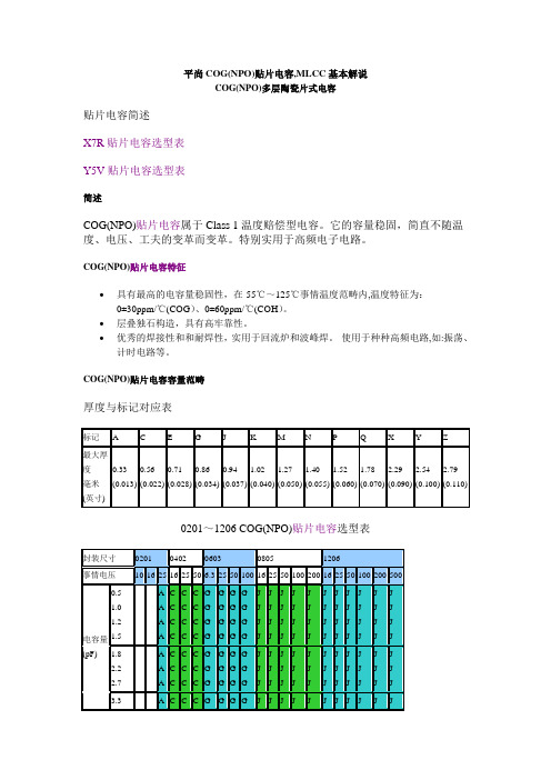 平尚COG(NPO)贴片电容,MLCC基本解说