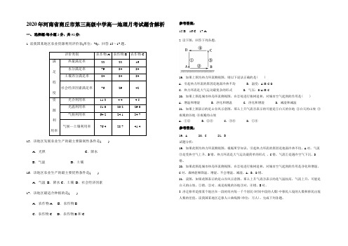 2020年河南省商丘市第三高级中学高一地理月考试题含解析