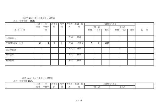 会计学2018(本)开课计划课程表