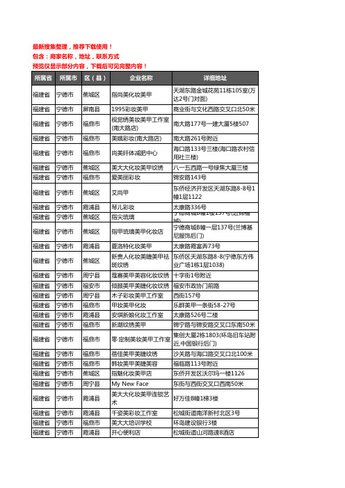 新版福建省宁德市彩妆美甲企业公司商家户名录单联系方式地址大全32家