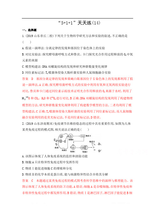 2020届高考生物山东版二轮复习训练题：抢分天天练 “5+1+1”天天练(14) 