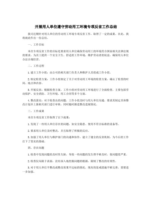 开展用人单位遵守劳动用工环境专项反省工作总结