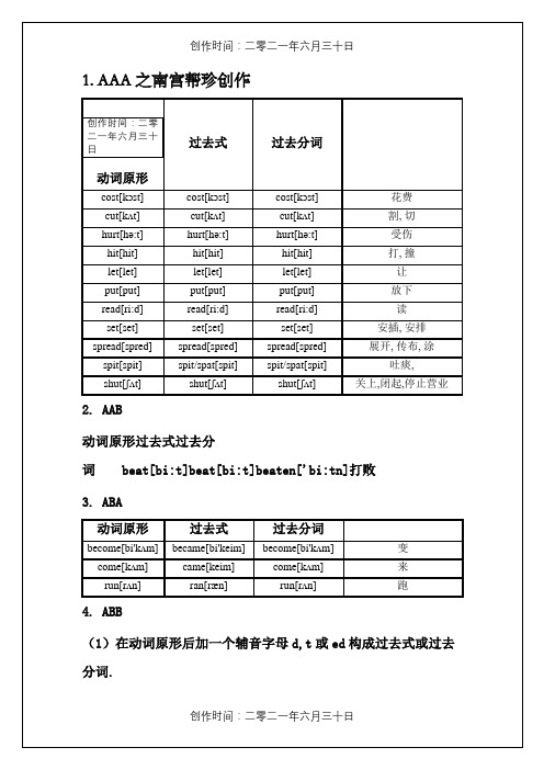 动词的过去式和过去分词表格