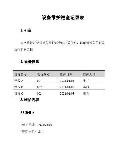 设备维护巡查记录表