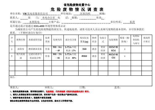 危险废物调查表