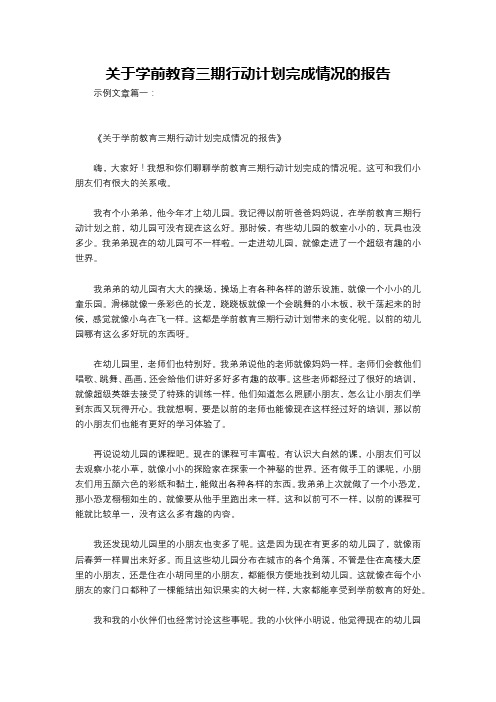 关于学前教育三期行动计划完成情况的报告