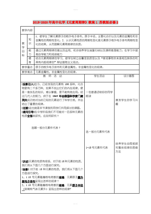 2019-2020年高中化学《元素周期律》教案1 苏教版必修2