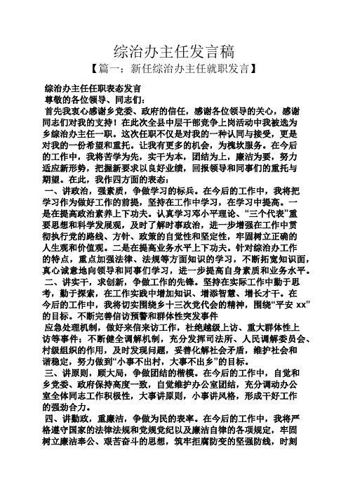 综治办主任发言稿