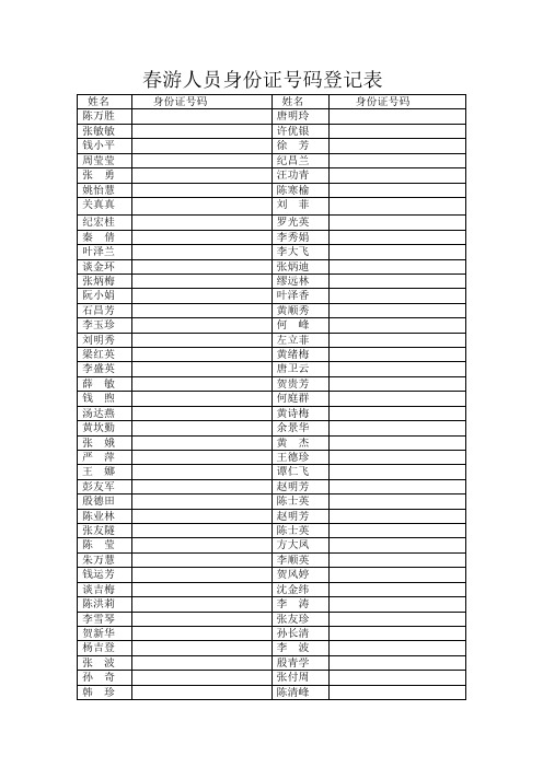 春游人员身份证号码登记表
