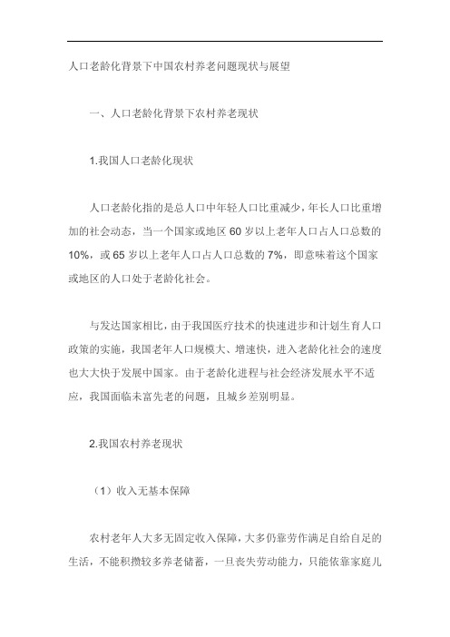 人口老龄化背景下中国农村养老问题现状与展望