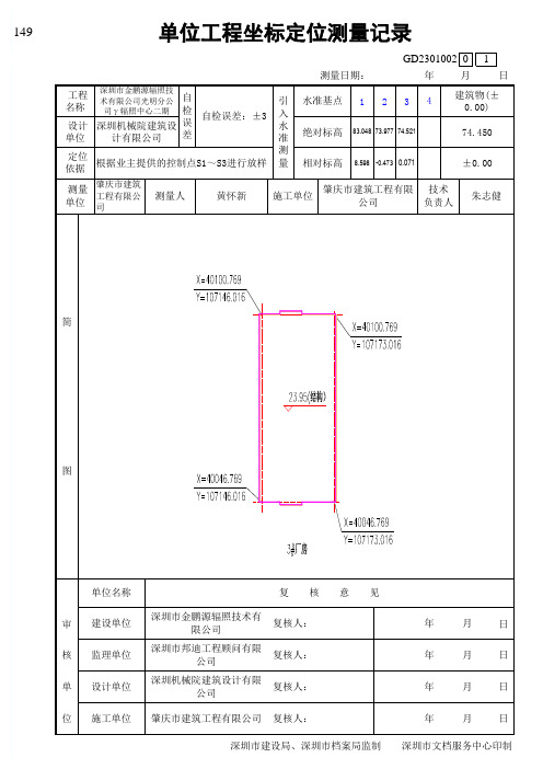 单位工程坐标定位测量记录