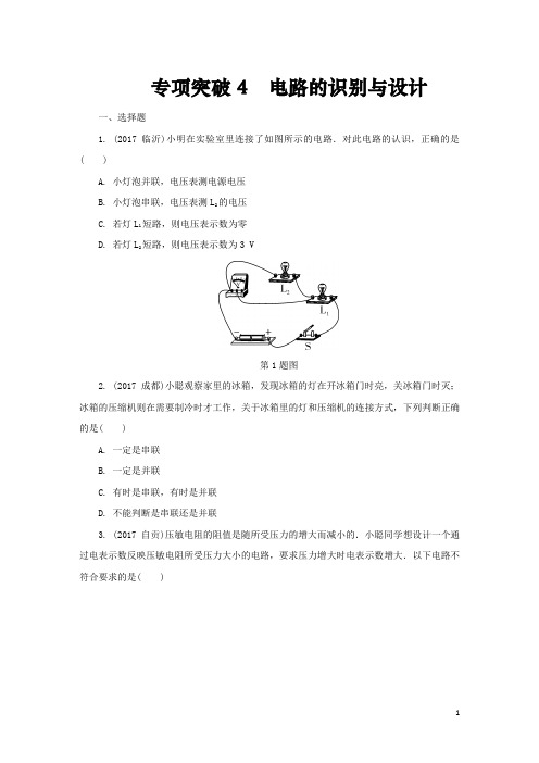 中考物理夯实基础专项复习突破电路的识别与设计_