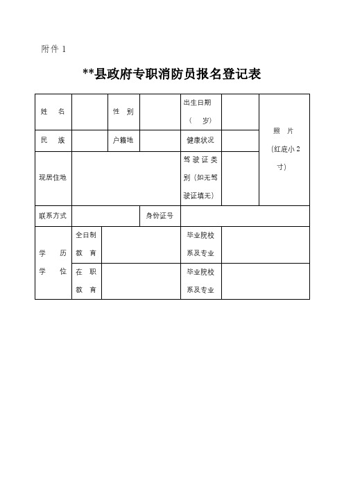 XX县政府专职消防员报名登记表【模板】