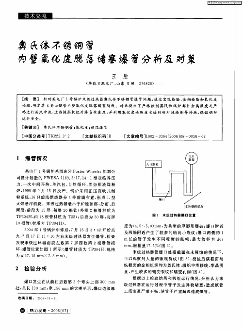奥氏体不锈钢管内壁氧化度脱落堵塞爆管分析及对策