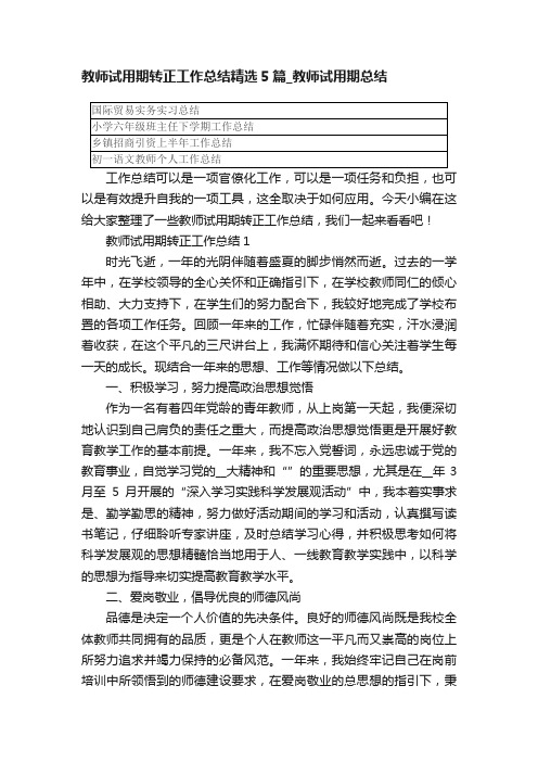 教师试用期转正工作总结精选5篇_教师试用期总结