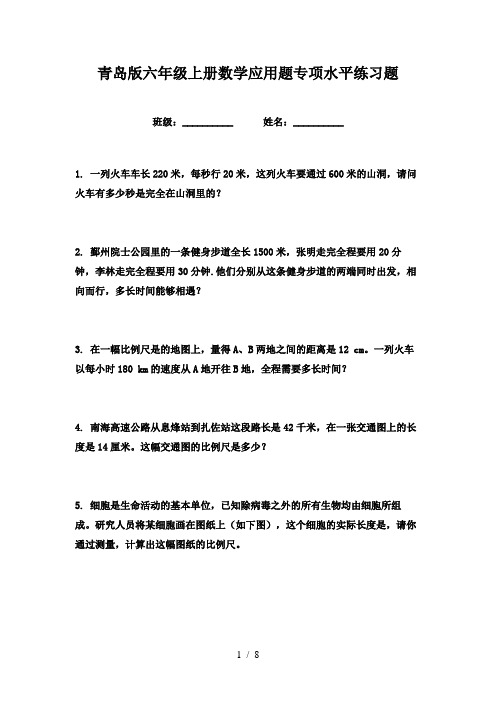 青岛版六年级上册数学应用题专项水平练习题